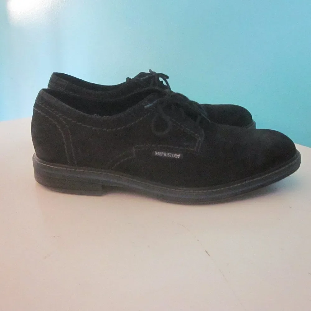 Mens 8.5 UK Size 8 Black Suede Leather Mephisto AirJet Lace Up Shoes